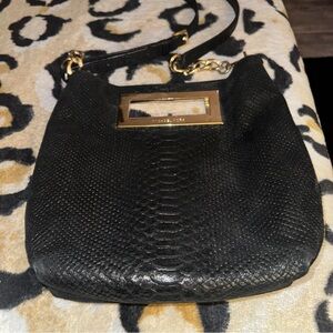 Michael Kors black snakeskin print leather clutch crossbody
